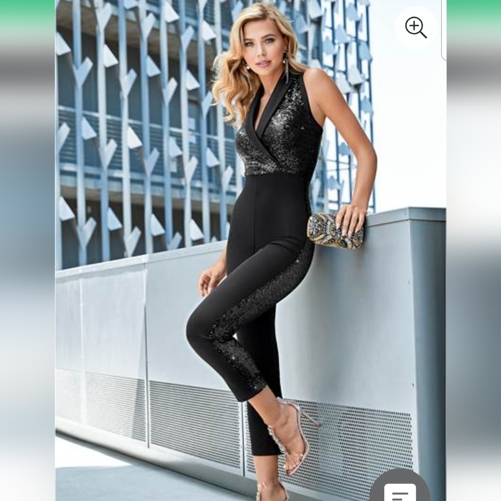 VENUS Sequin Tuxedo Jumpsuit